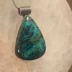 Chrysocolla Sterling Silver Necklace – Teardrop Pendant, w gift bag